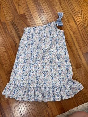 Boutique LITTLE ENGLISH Sz 10 One Shoulder Sun Dress Blue Floral Blue Red White